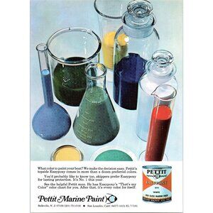 1971 Pettit Marine Paint Easypoxy Vintage Print Ad Lab Beakers 70s Wall Art